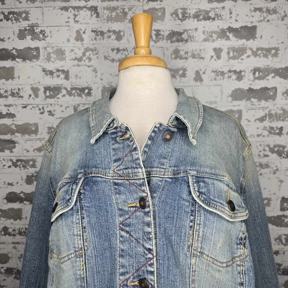 INC International Concepts Women Plus Size Embroidered Denim Jean Jacket Size 3X